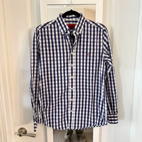 Carolina Herrera CH Navy White Gingham Button Down Shirt 15½ Men’s Dress Shirt - Picture 2 of 6